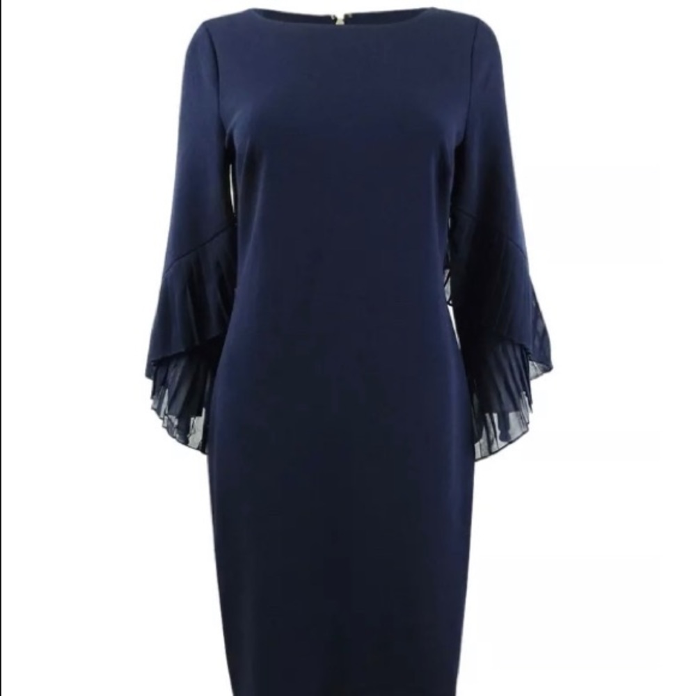 DKNY Women's Pleated Bell-Sleeve Sheath Dress. - Picture 2 of 12